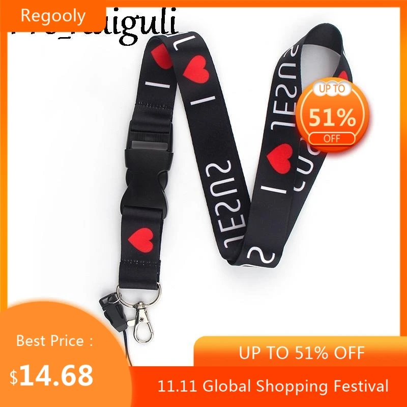 

30pcs I love jesus Lanyard for Keys Phone Cool Neck Strap Lanyard for Camera Whistle ID Badge Cute webbings ribbons Gifts
