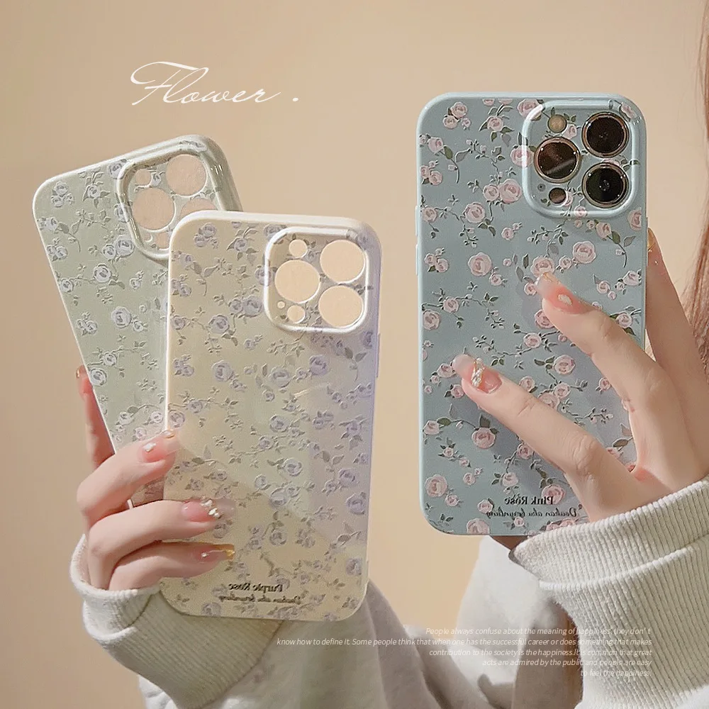 

Retro pink rose romantic flowers shell girls Phone Case For iPhone 14 13 12 11 Pro Max 14 Plus Case Cute cartoon art Sweet Cover
