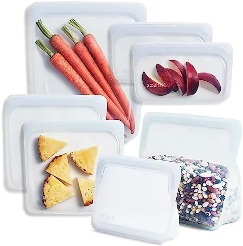 

Silicone Storage Bag, Food Storage Container, Microwave and Dishwasher Safe, Leak-free, Bundle 7-Pack, Rainbow Bolsas plasticas