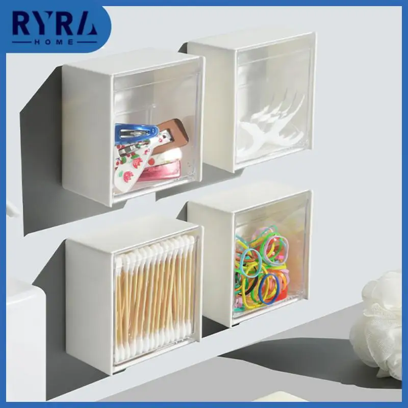 

Cotton Buds Lipstick Storage Box Storage Box Transparent Flip Container Box Wall Mounted Storage Dispenser Adhesive No Drilling
