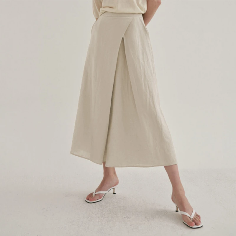 Французские тонкие женские льняные брюки с высокой талией юбка новые весенние