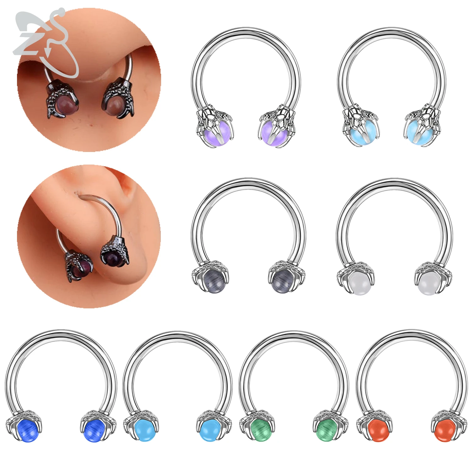 

ZS 1 Piece Horseshoe Shape Dragon Claw Nose Ring 16G Stainless Steel Septum Piercings Punk Helix Cartilage Tragus Daith Earrings