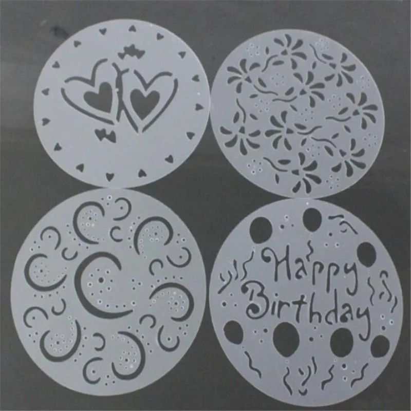 

4pc/set Cake Stencils Flower Plastic Spray Stencils DIY Decorating Stencil Fondant Mold Pattern Printing Pastry Mold Baking Tool