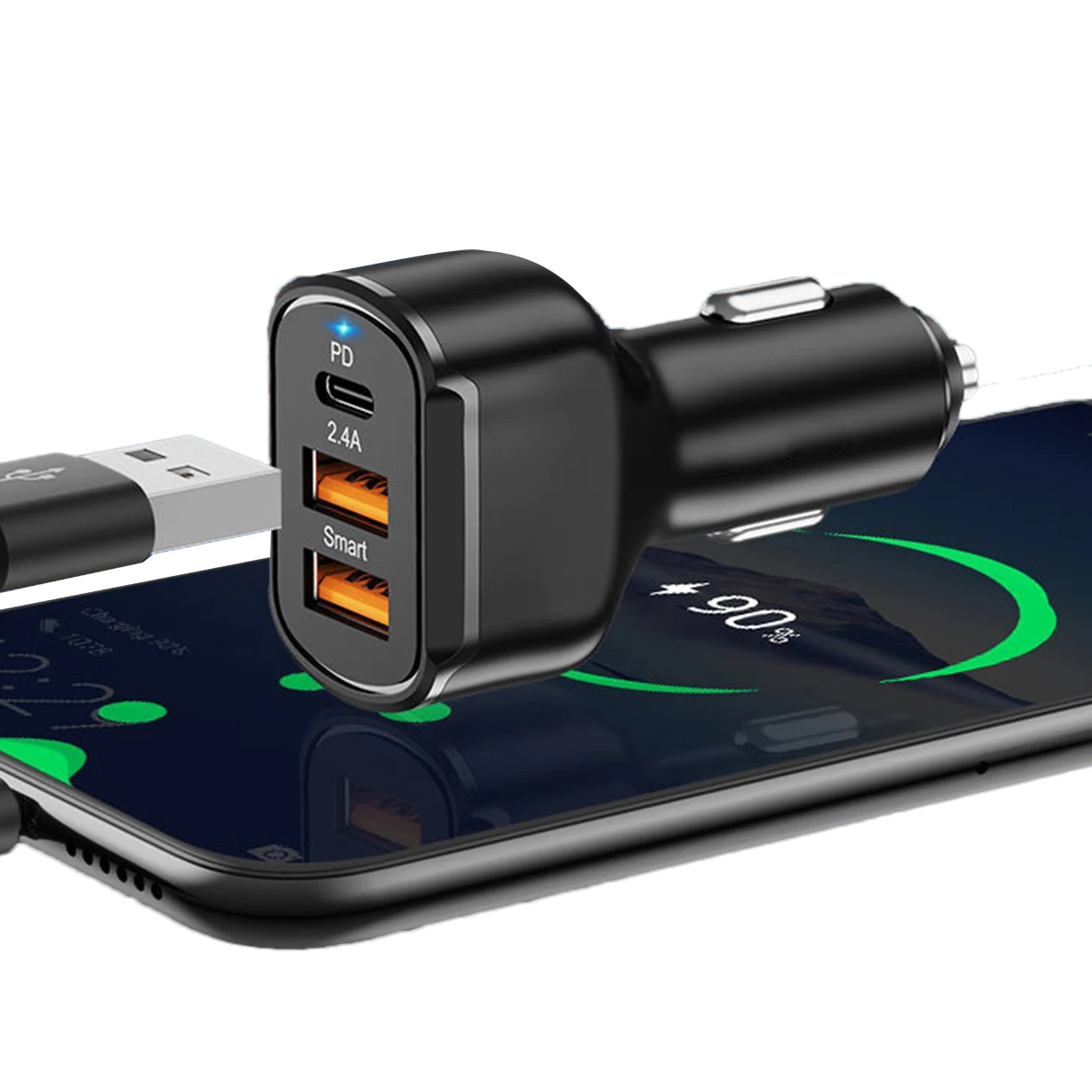 

PD Fast Car Charger 30W USB C Car Charger 2.4A Fast Charging Car Adapter 3 Ports USB PD Quick Charger For Smart Phones Sports