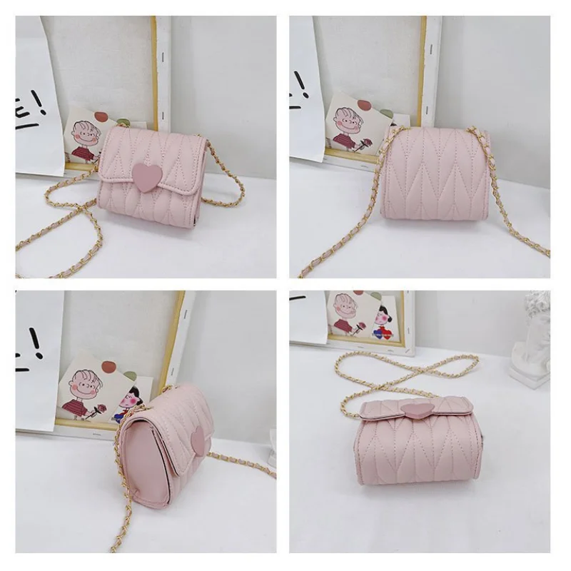 Fashion Heart Baby Girls Small Shoulder Bags Kids Coin Purse Accessories Handbags Lovely Children's Mini Square Messenger Bag