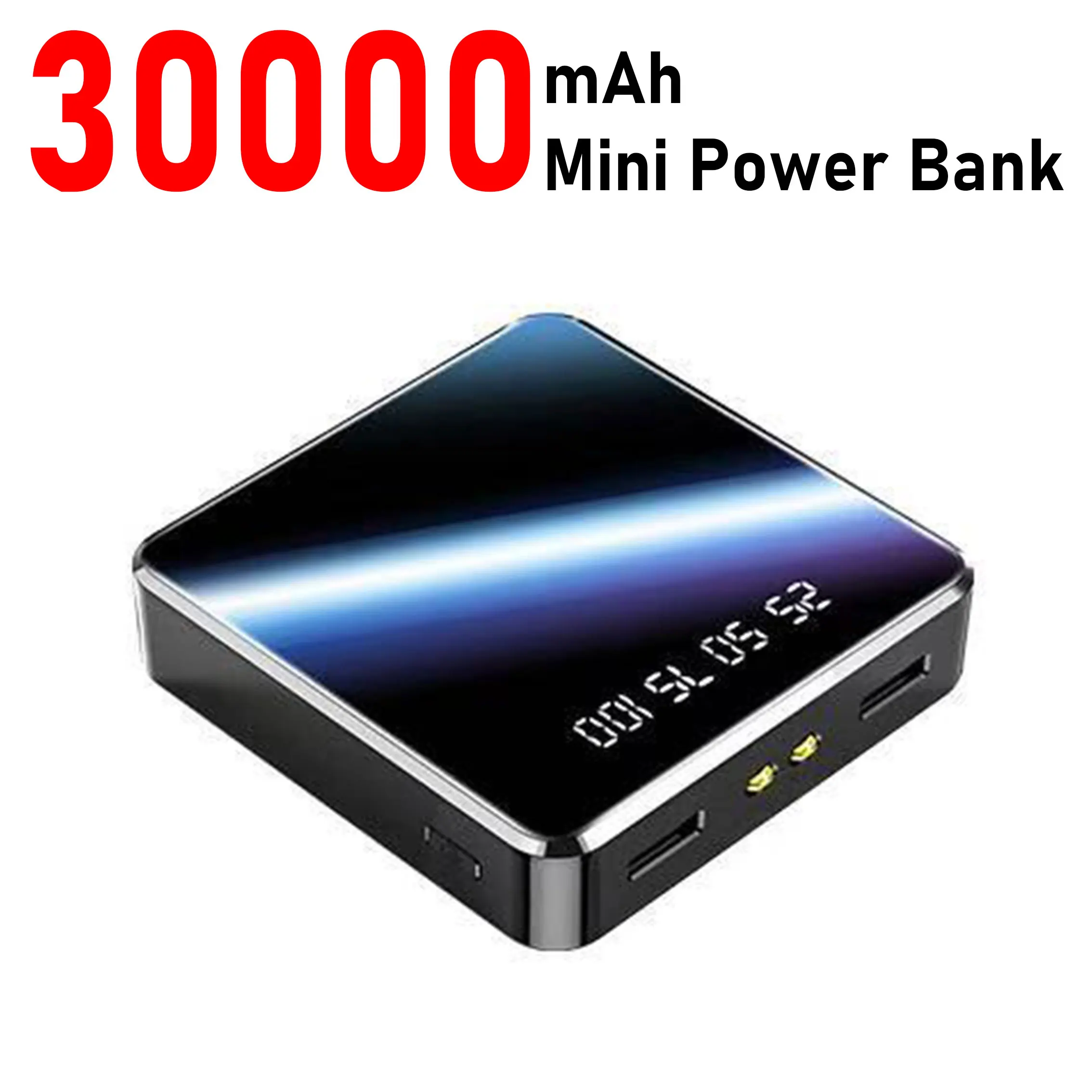

30000mAh Mini Power Bank Mirror Screen LED Digital Display External Battery Portable With Flaslight for iPhone Phone samsung