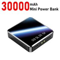 30000mah mini power bank mirror screen led digital display external battery portable with flaslight for iphone phone samsung