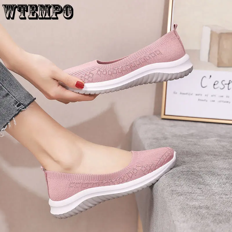 WTEMPO Women Shoes Knitting Sneakers Women Spring Summer Slip on Flat Shoes Women Plus Size Loafers Flats Walking Wholesale