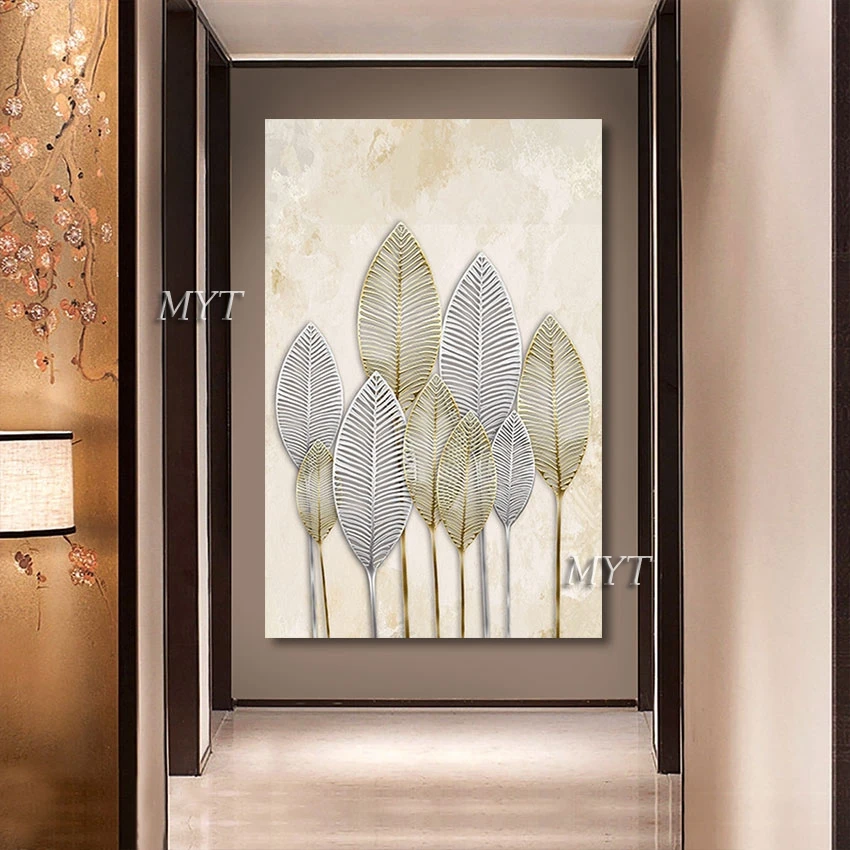 

Modern Wall Decoration Beautiful 3d Leaf Hand-painted Canvas Artwork Gold Foil Art Picture Unframed Abstract Home Paintings