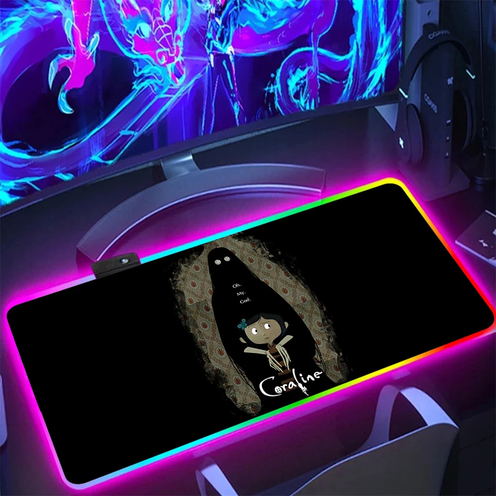 Аниме фильм ужасов C-Coralines RGB ПК геймерская клавиатура коврик для мыши
