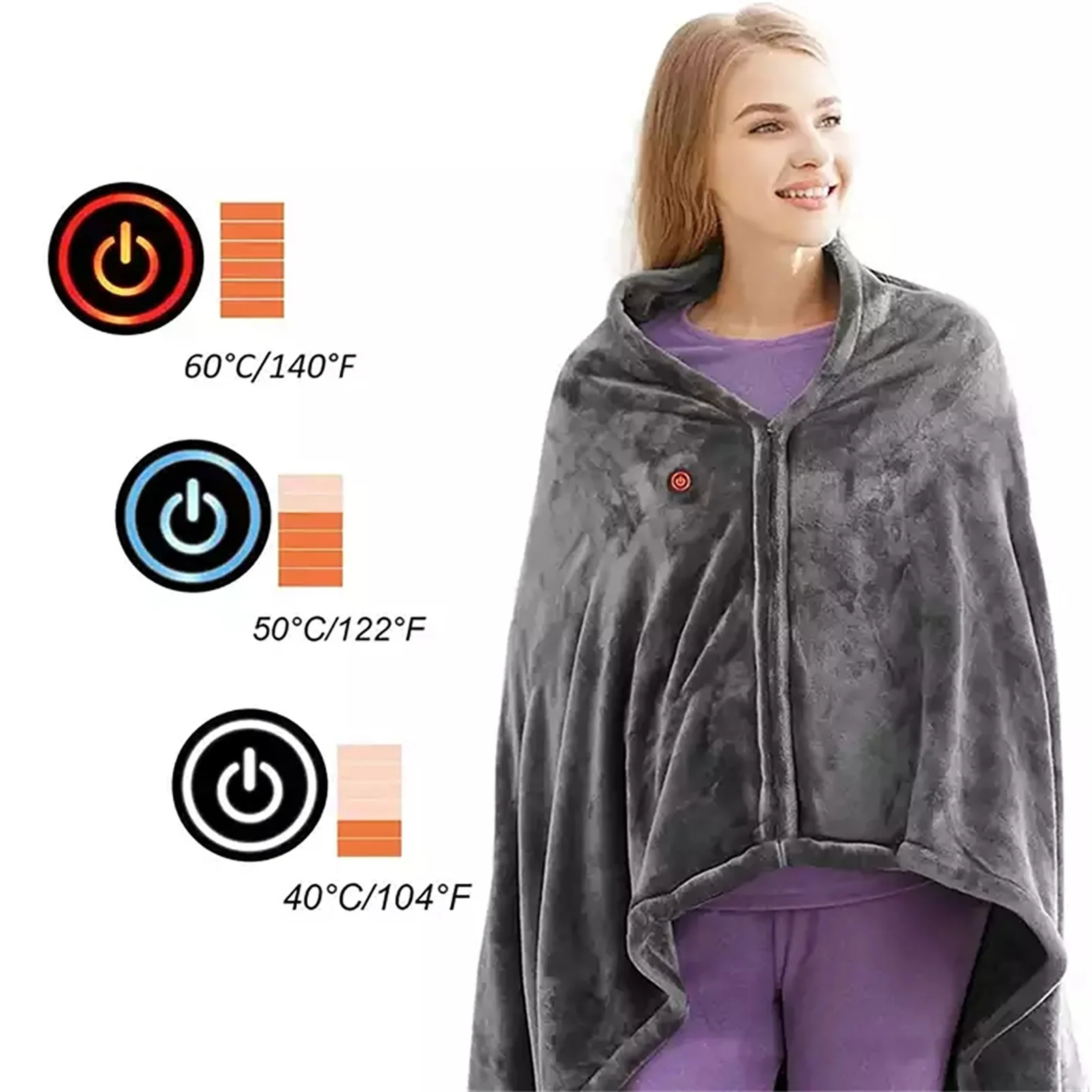 

Usb Heated Warm Shawl Electric Heating Plush Throw Blanket Heated Cape Heating Lap Blanket Coral Flannel Heated Blanket 35~65℃