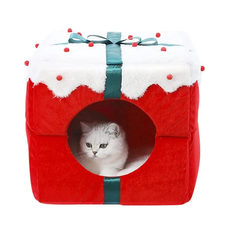 

Рождественская Подарочная коробка, гнездо для кошек, зимняя моющаяся и мягкая кровать для собак, самосогревающаяся кровать для кошек, зимня...
