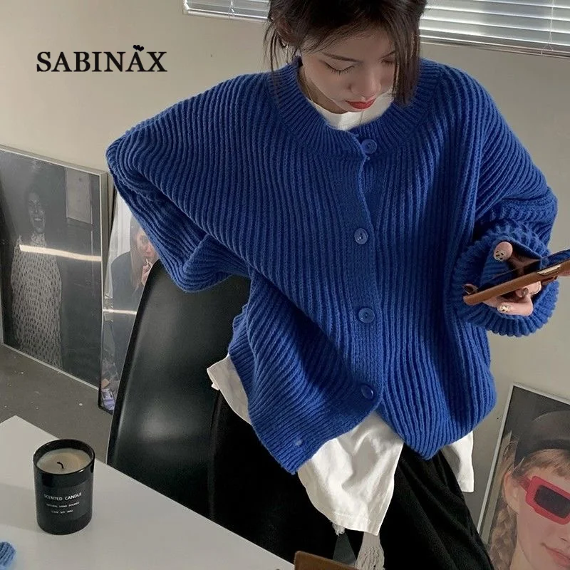 

SABINAX Klein Blue Knitted Cardigan Women's 2022 Autumn and Winter Thickened Knitted Sweater Jacket Japanese College Style