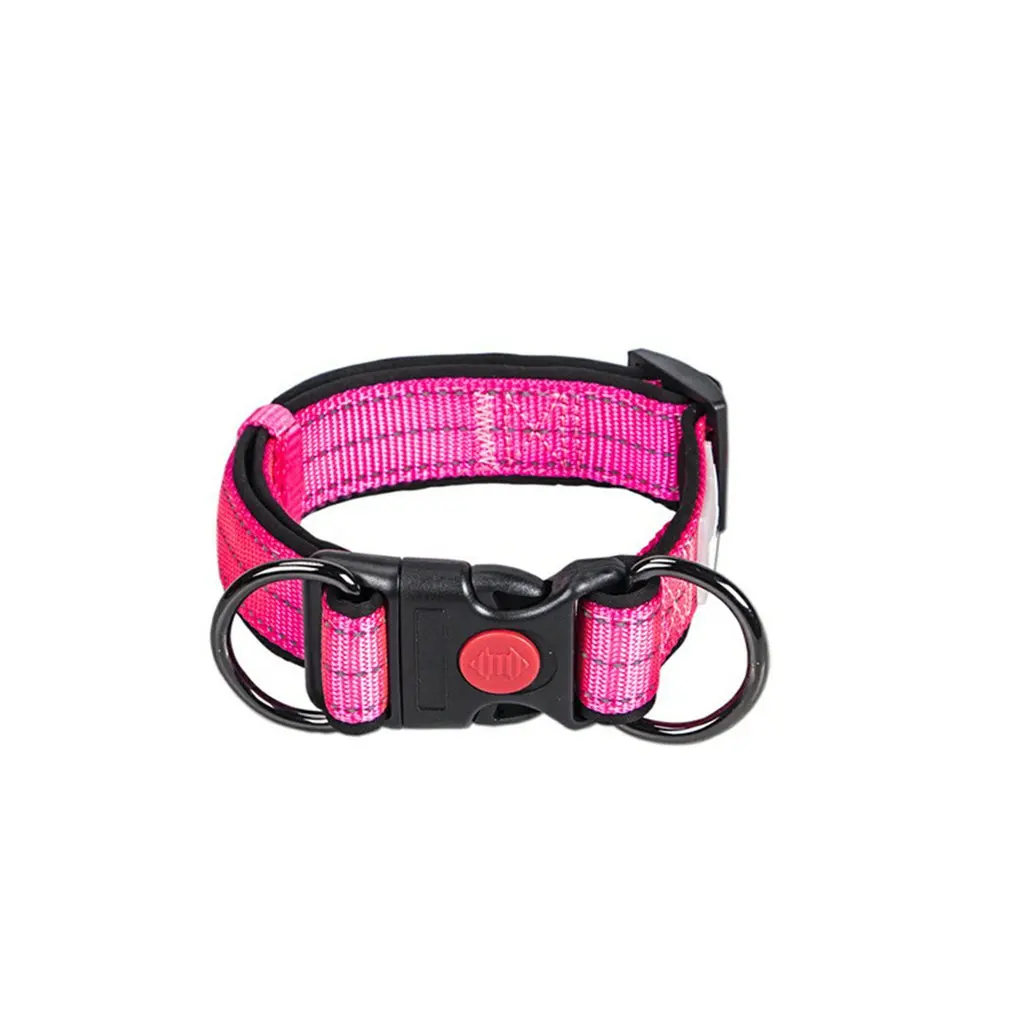

Dog Collar Double D Buckle Adjustment Collar Luminous Reflective Traction Rope Nylon Collar Adjustable Safety Lock Pet Rope