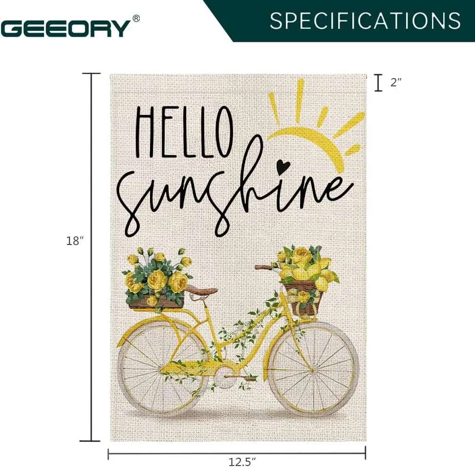 GEEORY Летний садовый флаг Hello Sunshine 12 5x18 дюймов Маленький вертикальный двусторонний