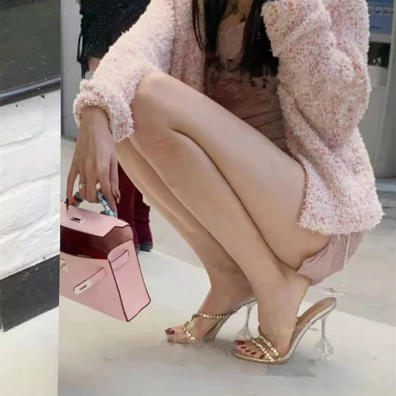 

Летние сандалии и тапочки с кристаллами женские прозрачные сандалии на высоком каблуке обувь для женщин блестящие сандалии тапочки