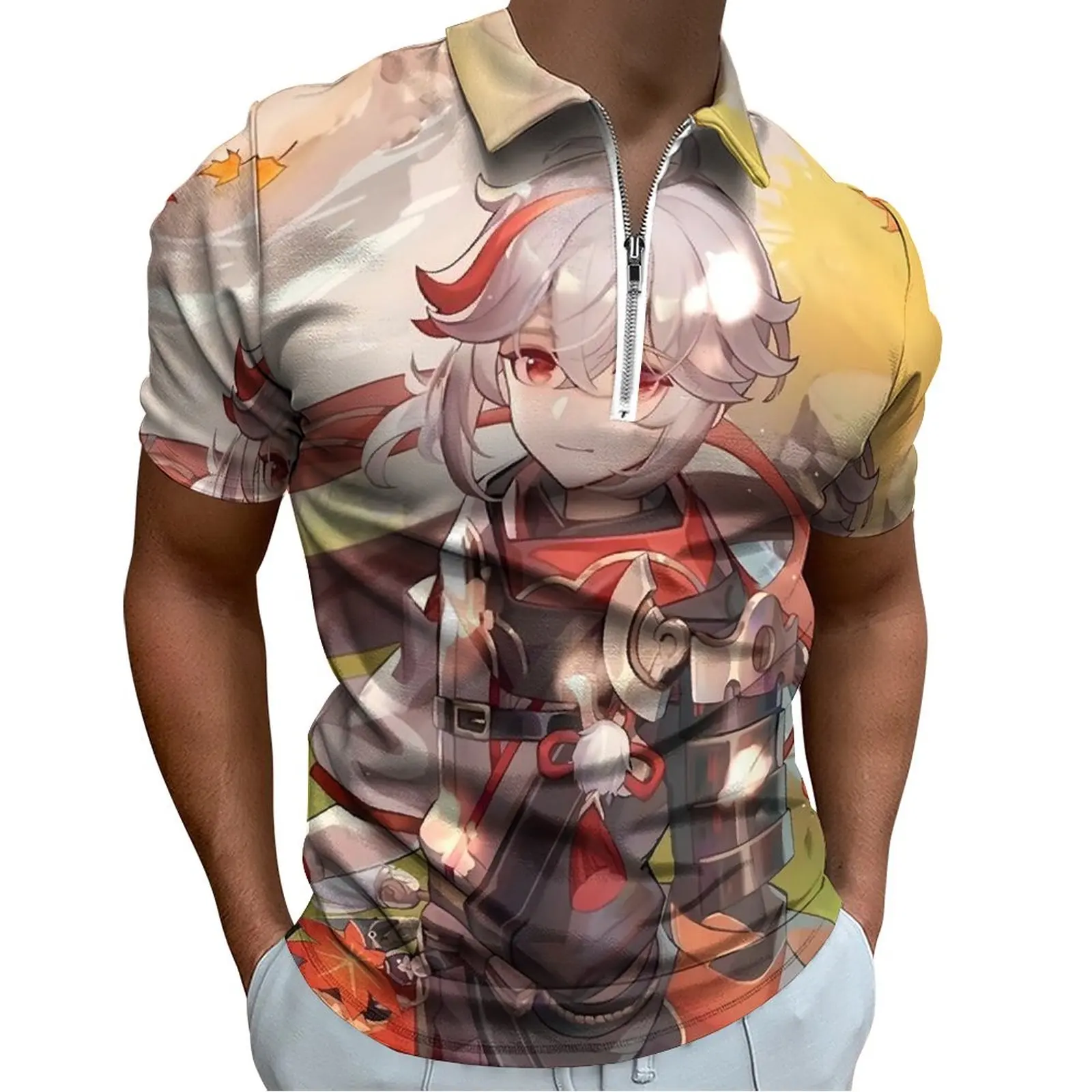 

Genshin Impact Polo Shirt Male Cure Anime Casual Shirt Daily Trending Zipper T-Shirts Short Sleeve Custom Oversized Tops