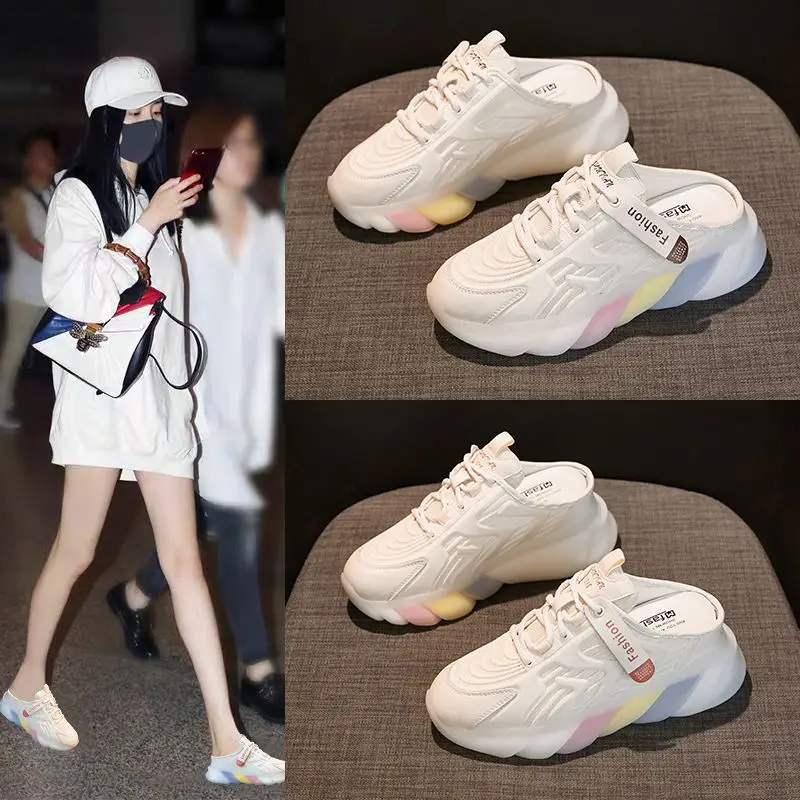 

2022 New Leather Thick-soled Imitation Sneakers Summer Slippers Women's Luxury Vulcanized Shoes