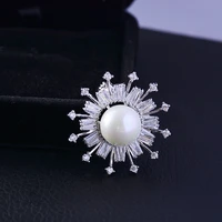 simple womens pearl brooch diamond encrusted zircon geometric flower shaped corsage collar buckle jewelry wholesale