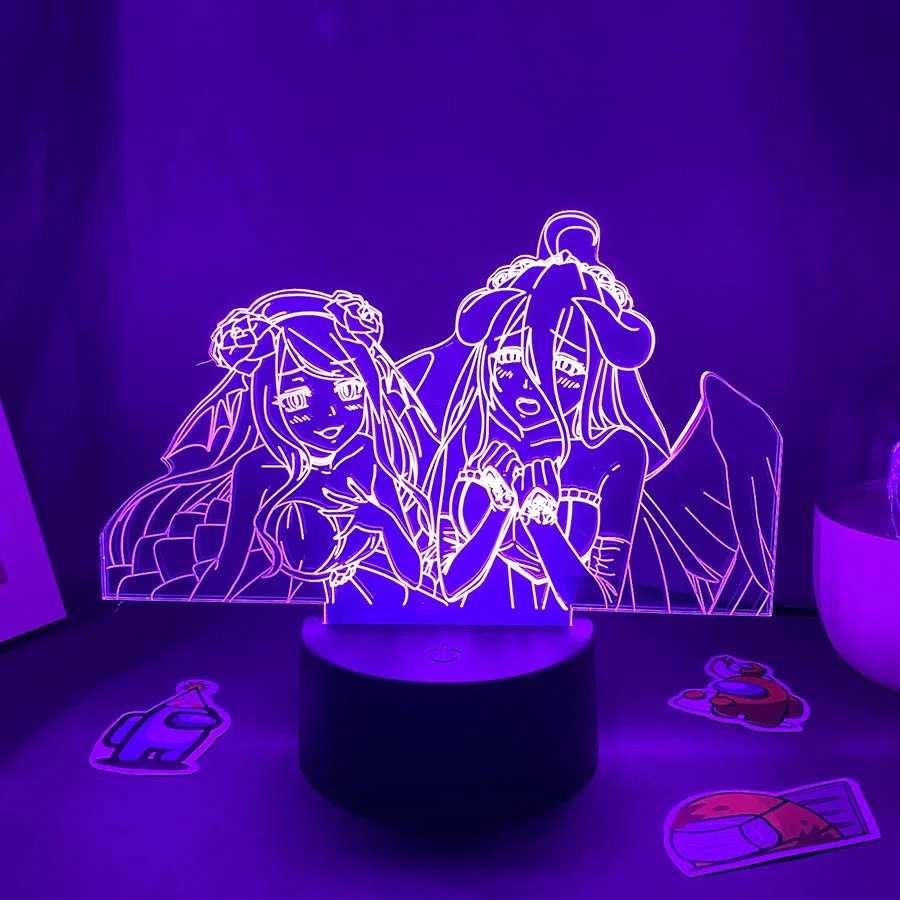 

Overlord 3D Led Anime Figure Albedo & Shalltear Neon Night Light Gift For Friend Lava Lamp Bedroom Decor Manga Illusion Light