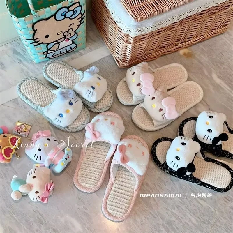 В наличии домашние тканевые тапочки с милым мультяшным котенком и котом дышащие