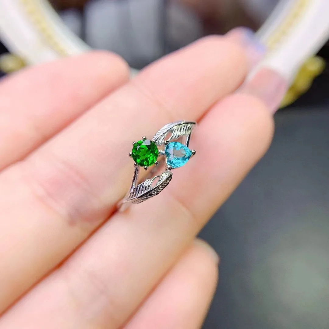 

Luxurious and Fashionable New Style Imitation Natural Tourmaline Inlaid with Blue-green Zircon Ring Feather Royal Women's Ring