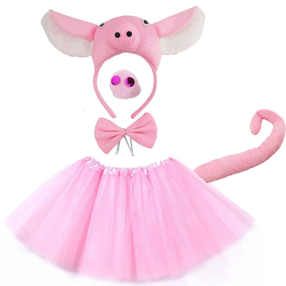 

Kids Adult Pig Costume Tutu Set Skirt with Headband Tail Bow Tie Nose for Girls Women Animal Theme Party Christmas Halloween