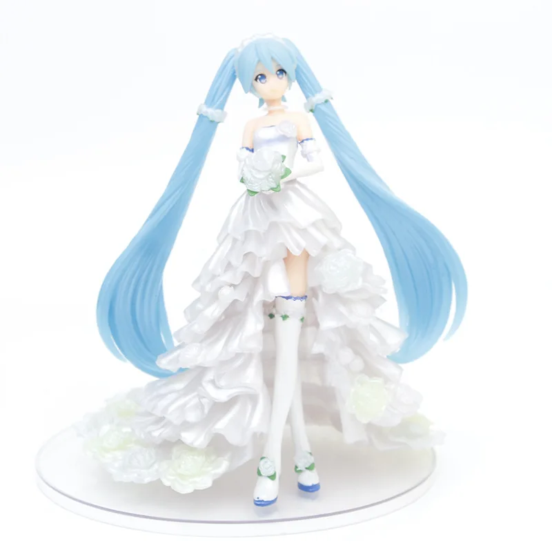 

19cm Virtual Idol Singer Anime Figure Wedding Dress Flower Marriage Miku Action Figures Kawaii PVC Collection Model Hatsune Miku