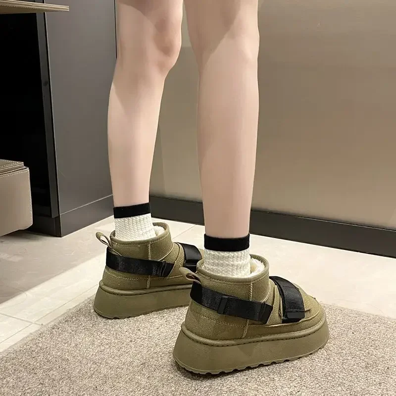 Женские зимние ботинки из хлопка и плюша на толстой подошве цвета в ассортименте