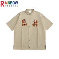 rainbowtouches 2022 men fashion shirts tiger embroidery comfortable unisex polo shirt casual street wear couples men lapel shirt