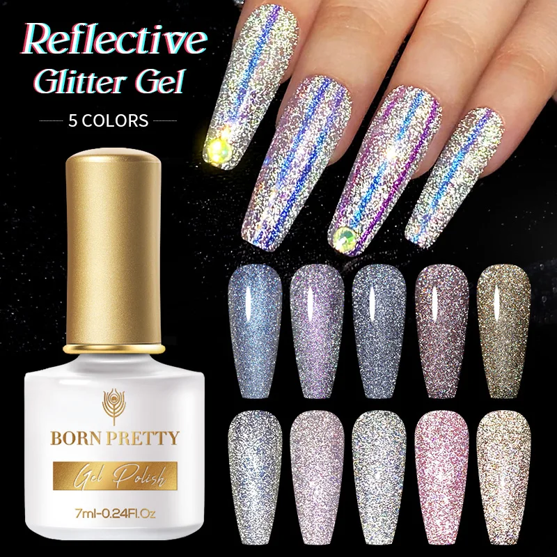 

BORN PRETTY Reflective Glitter Gel Nail Polish Shining Semi permanent Varnish Holographic Gel For Nail Art Manicure Top Coat