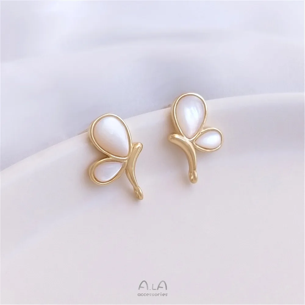 

Inlaid NATURAL FEMALE shell 14K gold around the butterfly ring earrings 925 silver pin earrings accessories