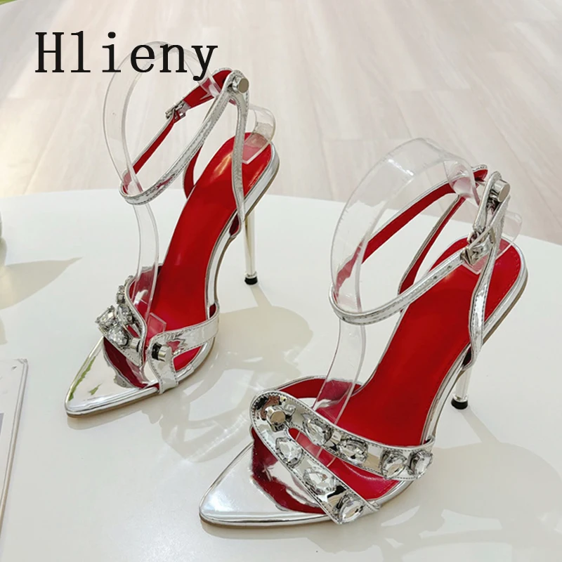 Hlieny/2020 летние новые женские сандалии с острым носком и заклепками кристаллами