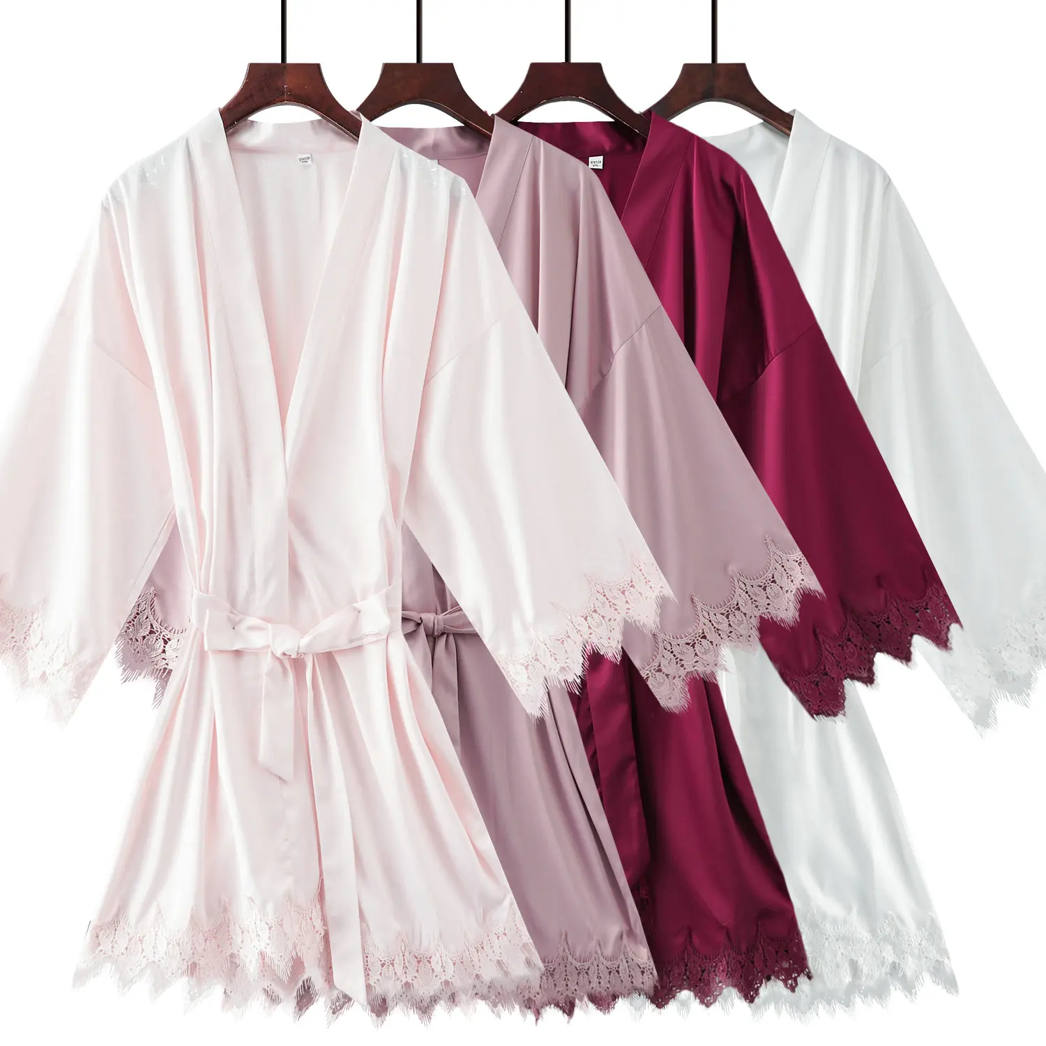 YUXINBRIDAL 2019 New Matt Satin Lace Robe Trim Spring Gown Bridal Wedding Bride Robes Bridesmaid Kimono Robe Bridesmaid Robe