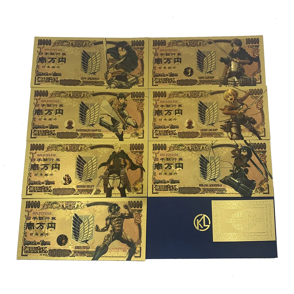 

New 7 chracters Anime Attack on Titan gold cards Levi Ackerman Figure ARTFX J Mikasa Ackerman Action toy tickets for collection