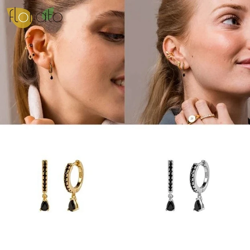

925 Sterling Silver Needle Fashionable and generous romantic zircon pendant hoop earrings are women's wedding party jewelry