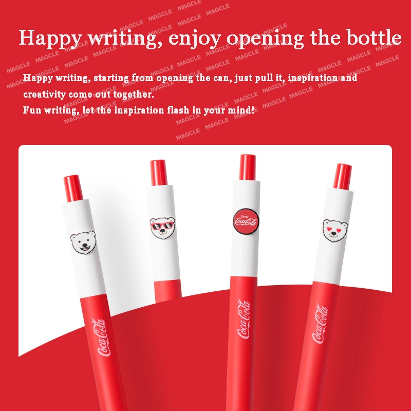 Фото 4 шт. нейтральные ручки Kaco Coca-Cola Limited Edition, милый медведь bol riskrafos gel 0,5 мм, черные, быстросохнущие, гладкие канцелярские принадлежности №2