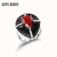gems beauty 925 sterling silver vintage rings for women natural pear cut red agate handmade adjustable open rings jewellery