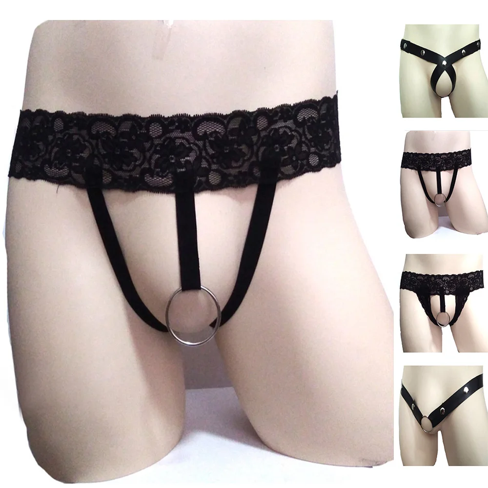 

Mens Sexy See Through Lace Hollow Panties Underwear Club Wear Thongs Briefs Gay Clothes Sissy Pants Fashion Nightclub Underpants