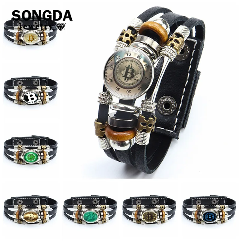 

Fashion Bitcoin Design Bracelet Glass Cabochon Cryptocurrency Bitcoin Theme Snap Button Leather Bracelets & Bangles Jewelry Gift