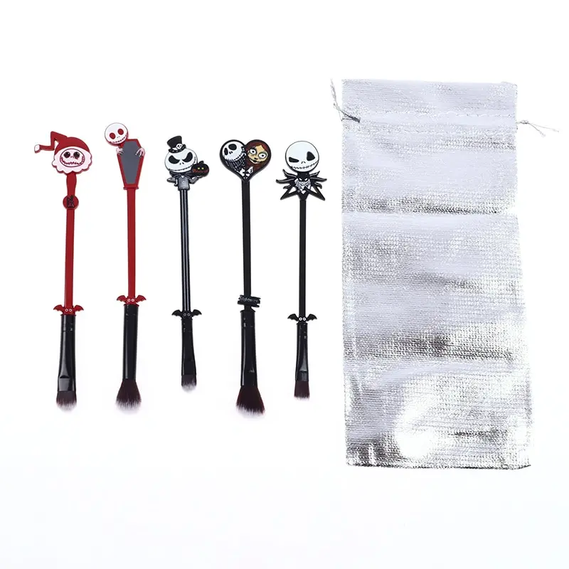 

5pcs Fright Night Jack Skull Bride Shape Movie Makeup Brushes Set Cosmetic Eyeshadow Eyebrow Lip Make Up Tools With Storage Bag