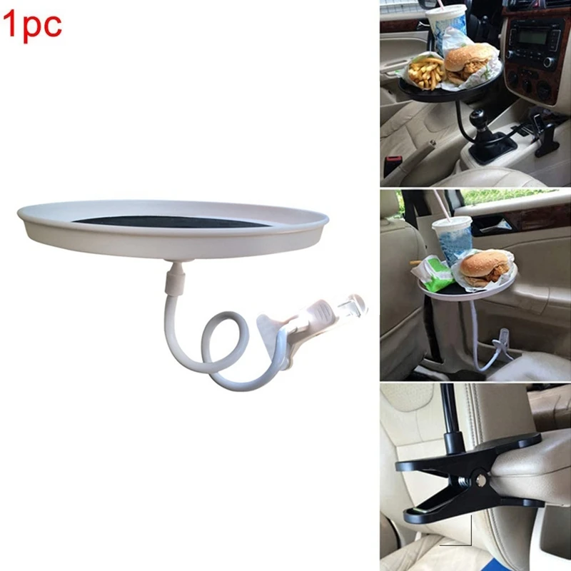 

NEW-Car Food Tray Folding Dining Table Drink Holder Car Pallet Back Seat Water Car Cup Holder Travel Accessory White