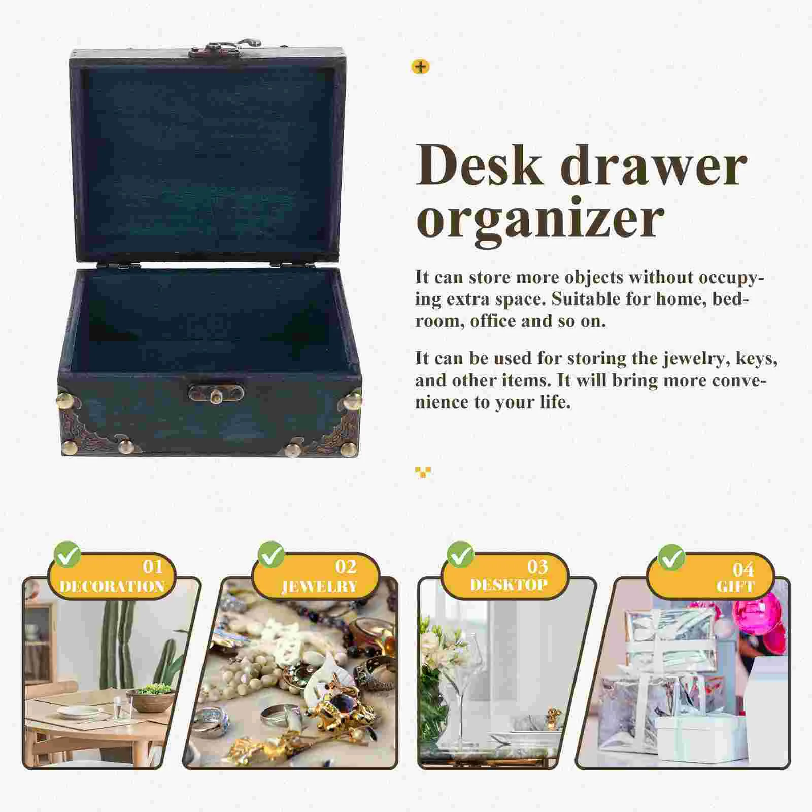 

Box Storage Jewelry Wooden Organizer Case Wood Decorative Treasurecontainer Keepsake Holder Trinket Retro Sundries Vintage