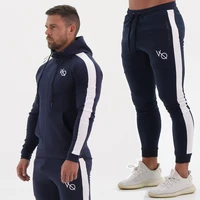 mens sports trend suit cotton stitched embroidery zipper hoodie jogger outdoor running fitness two piece set fashion sportswear