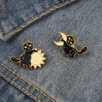cartoon black cats pins badges moon and sun enamel lapel pins brooches for backpack clothes cute kawaii jewelry wholesale gifts