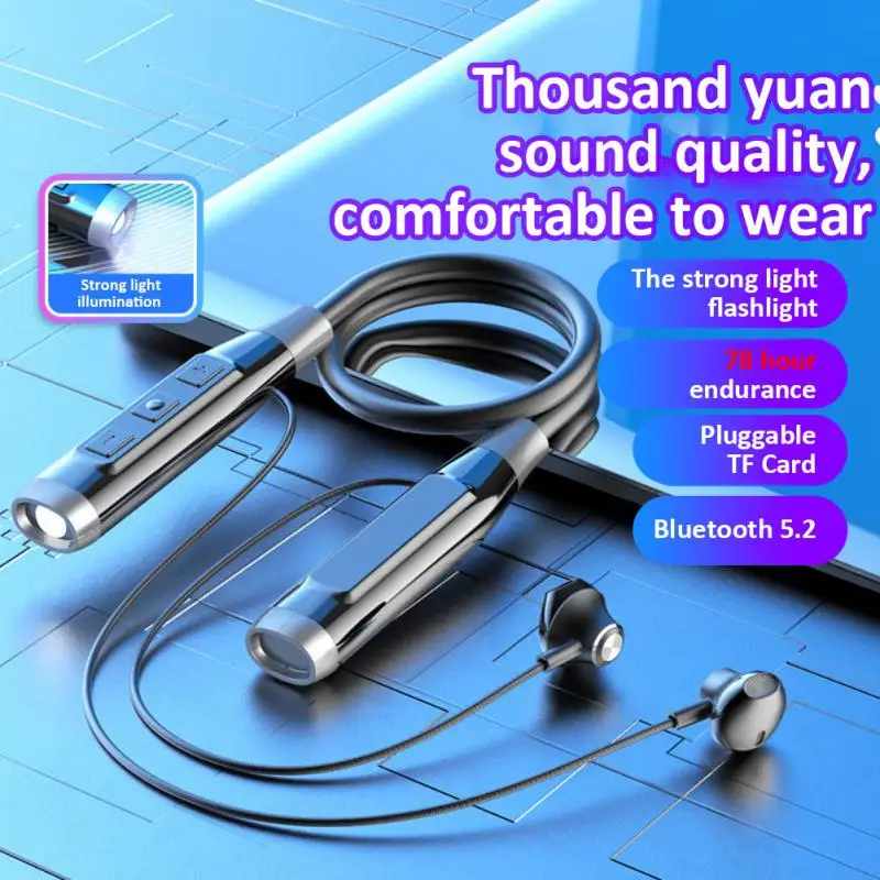 

BT-35 Magnetic Neck Hanging Headphone Stereo Bass Wireless Bluetooth-compatibile Sport Earphone With Flishlight Support TF Card