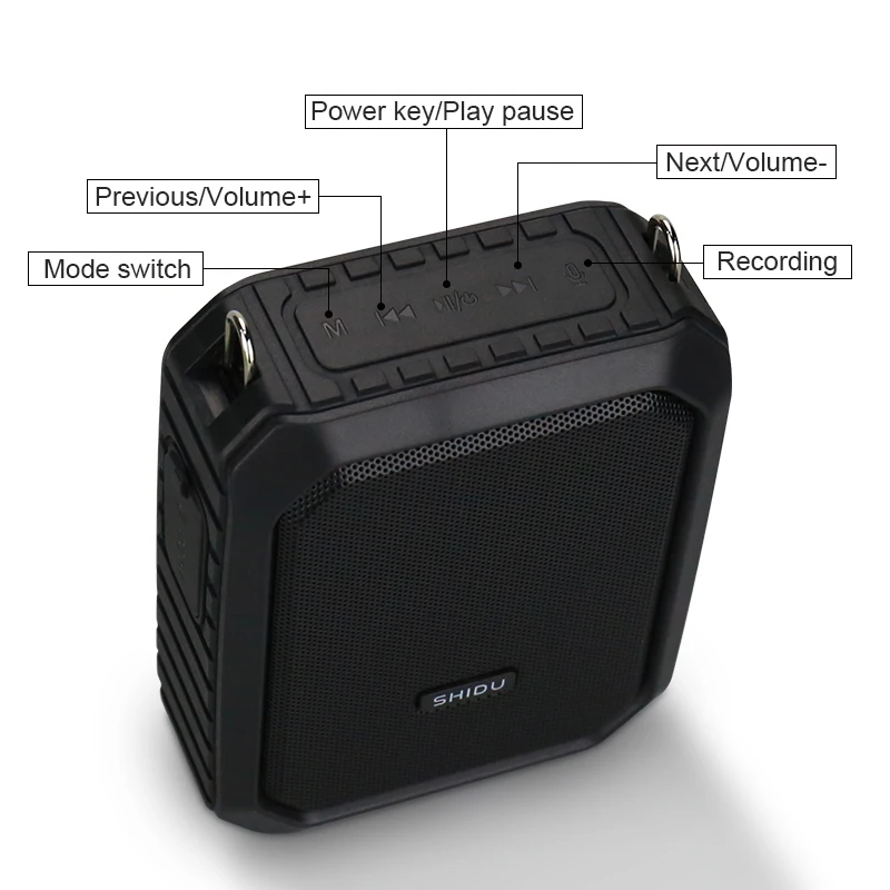 Фото Портативный беспроводной Bluetooth-усилитель голоса SHIDU 18W с защитой от воды для учителей, с UHF-микрофоном, функцией записи и AUX-входом, модель M800 №2