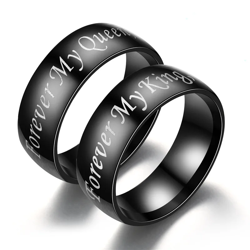 

2022 New Fashion Forever My King My Queen Letter Party Ball Wedding Gift Stainless Steel Couple Rings for Women Men Jewelry