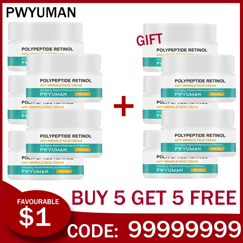 

10pcs Retinol Wrinkle Remover Cream Lifting Firming Anti-Aging Instant Fade Fine Lines Niacinamide Whitening Skin Care PWYUMAN