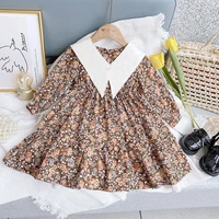 2022 spring and autumn new girls fashion floral chiffon dress kids baby long sleeved lapel princess dress boutique clothing